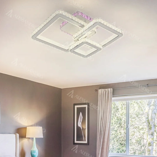 LED полилей с дистанционно управление и кристал Blakely RGB 166W, 3 квадрата, студена/гореща/неутрална светлина, бяло, бяло