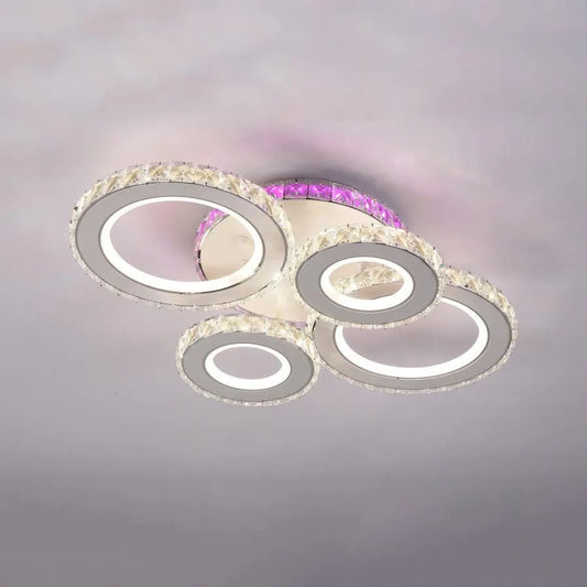 LED полилей с дистанционно управление и кристал Zafina RGB 136W, 6 кръга, студена/гореща/неутрална светлина, бяло, бяло