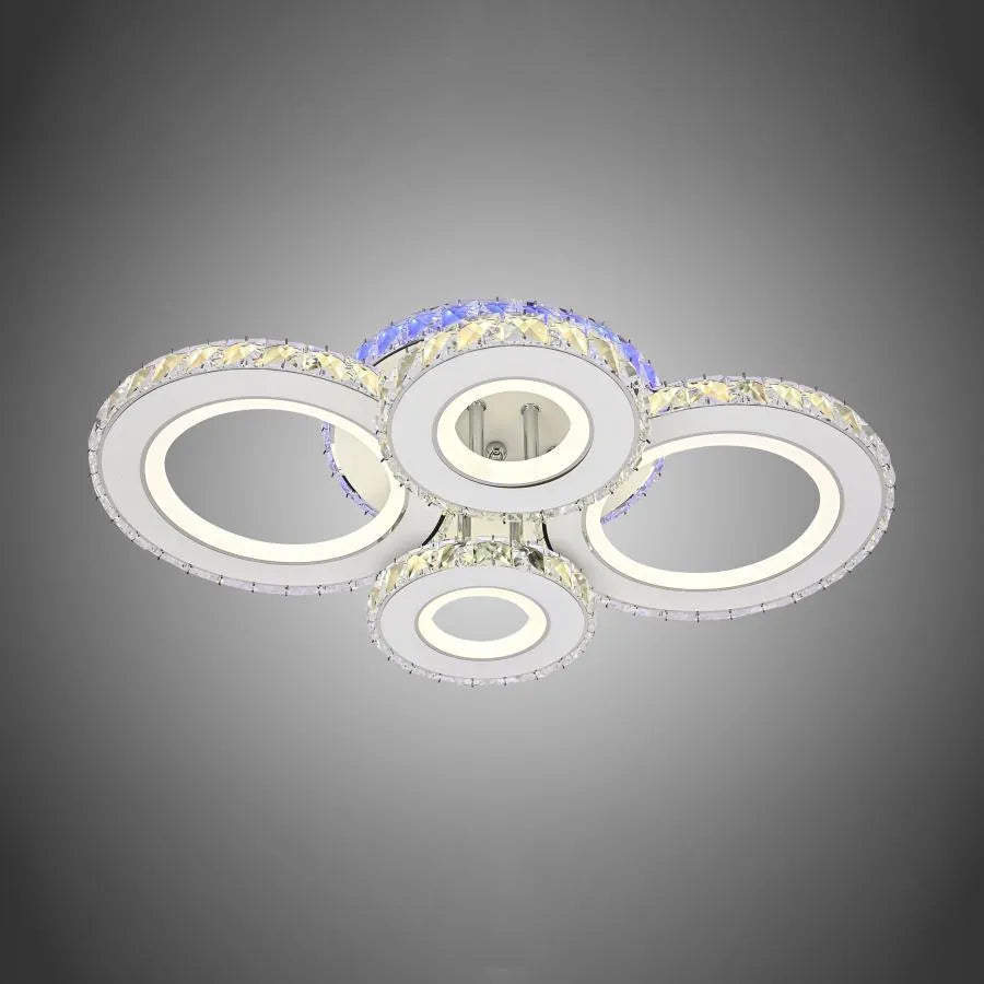 LED полилей с дистанционно управление и кристал Zafina RGB 136W, 6 кръга, студена/гореща/неутрална светлина, бяло, бяло