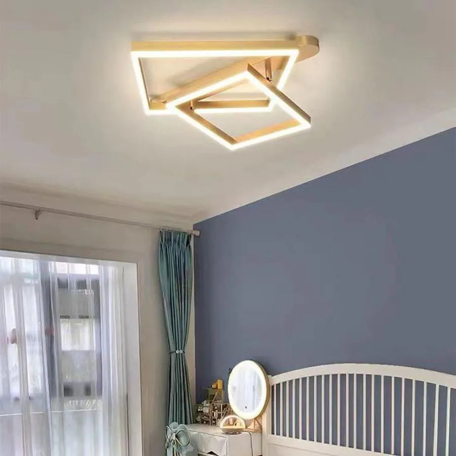 LED полилей със 112W Papine Remote Control, 2 квадрата, студена/гореща/неутрална светлина, мазна, лъскаво злато