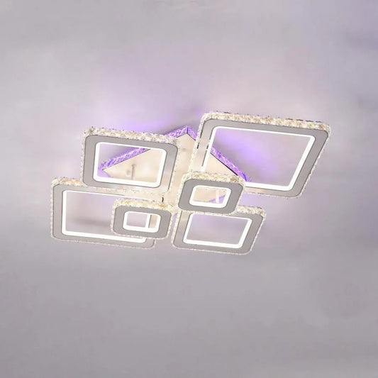 LED полилей с дистанционно управление и кристал Terrano RGB 288W, 6 квадрата, студена/гореща/неутрална светлина, маргаритка, гланцово хром бяло