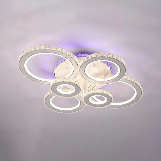 LED полилей с дистанционно управление и кристал Zafina RGB 238W, 6 кръга, студена/гореща/неутрална светлина, бяло, бяло