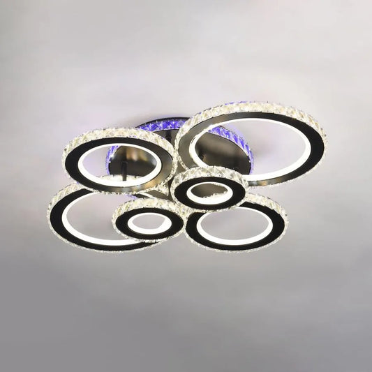 LED полилей с дистанционно управление и кристал Zafina RGB 238W, 6 кръга, студена/гореща/неутрална светлина, нестабилна, черна