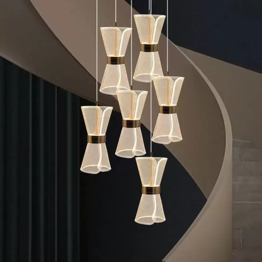 LED полилей, окачен с дистанционно управление на Jerome 38W, 6 елемента, студ/гореща/неутрална светлина, нестабилен, златен, регулируема височина