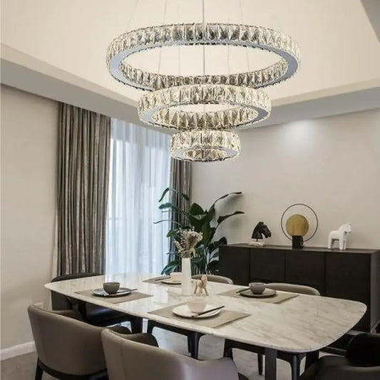 LED полилей, окачен с дистанционно управление и 36W театър кристал, 3 кръга, студена/гореща/неутрална светлина, нестабилна, лъскава хром, регулируема височина