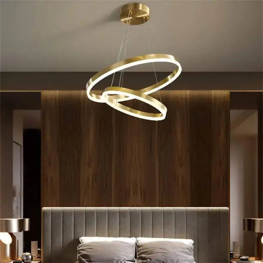 LED полилей, окачен с дистанционно управление Azariah 112W, 2 кръга, студена/гореща/неутрална светлина, нестабилна, лъскаво злато, регулируема височина