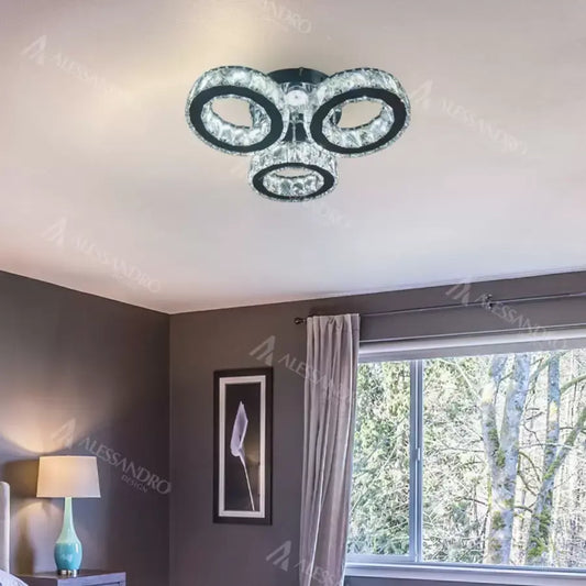 LED полилей с дистанционно управление и кристал Тимотей 30W, 3 кръга, студена/гореща/неутрална светлина, нестабилен, лъскав черен хром