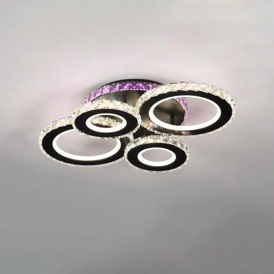 LED полилей с дистанционно управление и кристал Zafina RGB 136W, 4 кръга, студена/гореща/неутрална светлина, нестабилна, черна