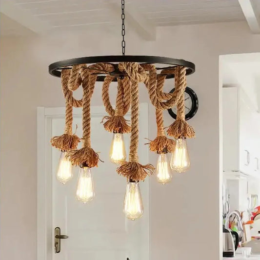 Полилей на колелата, 6 x e27, кафяв, метален / канап