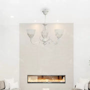 Винтидж полилей, тип махало с ръце, къщичка, кръг, 3xe27, стъкло и метал, бяло