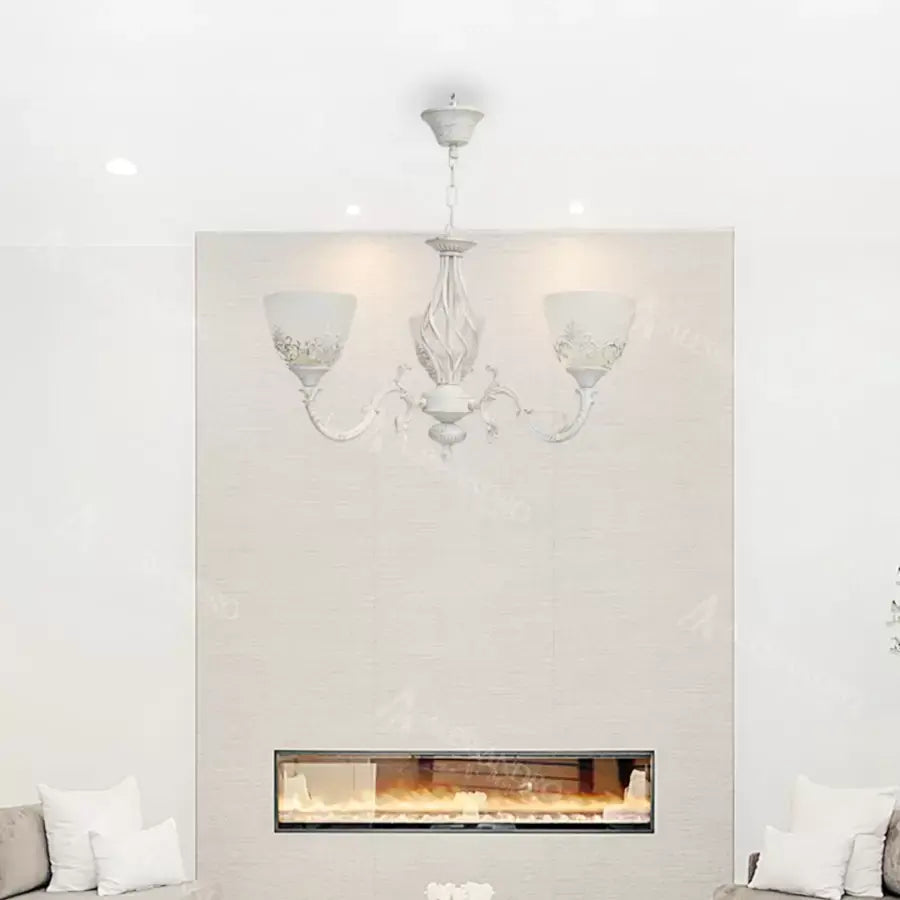 Винтидж полилей, тип махало с ръце, къщичка, кръг, 3xe27, стъкло и метал, бяло