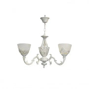 Винтидж полилей, тип махало с ръце, къщичка, кръг, 3xe27, стъкло и метал, бяло