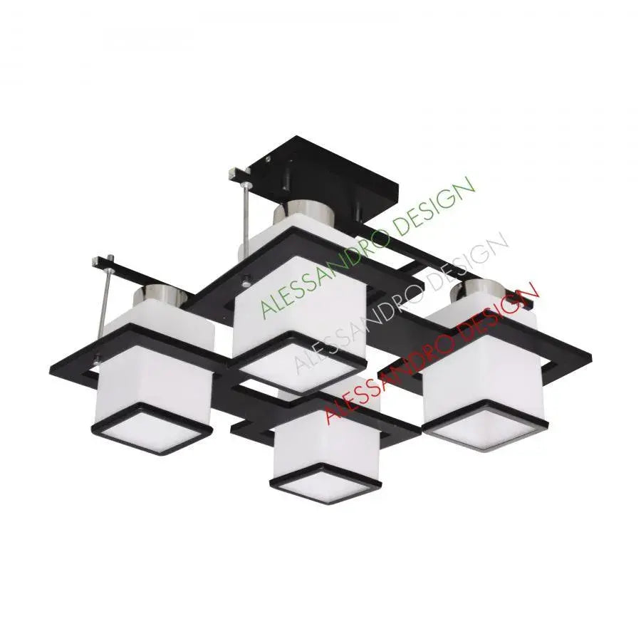 Класически Lolust Aramis с дърво, квадратни лампи, 4 x Dulie E27, бял / черно