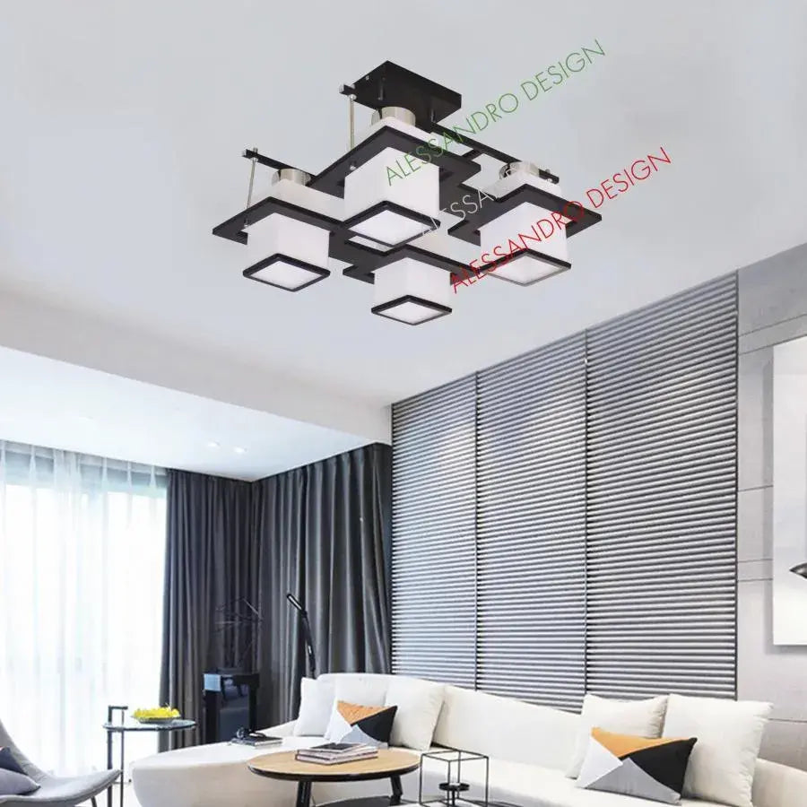 Класически Lolust Aramis с дърво, квадратни лампи, 4 x Dulie E27, бял / черно