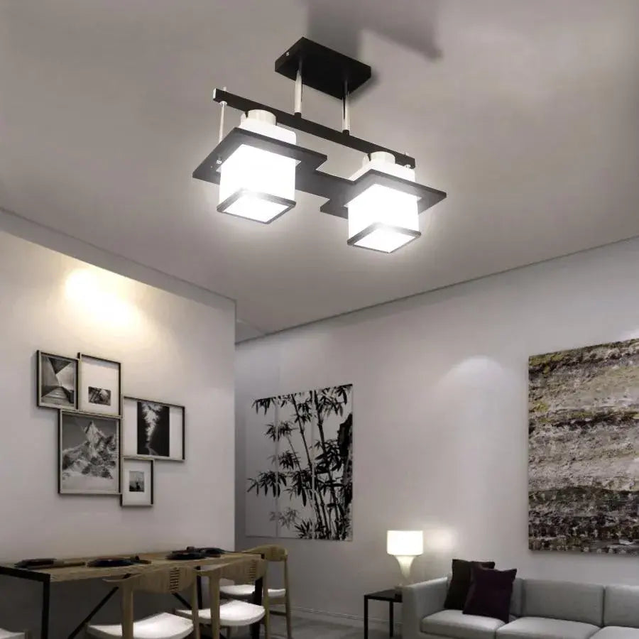 Класически Lolust Aramis с дървени лампи квадрат 2x E27 черно и бяло