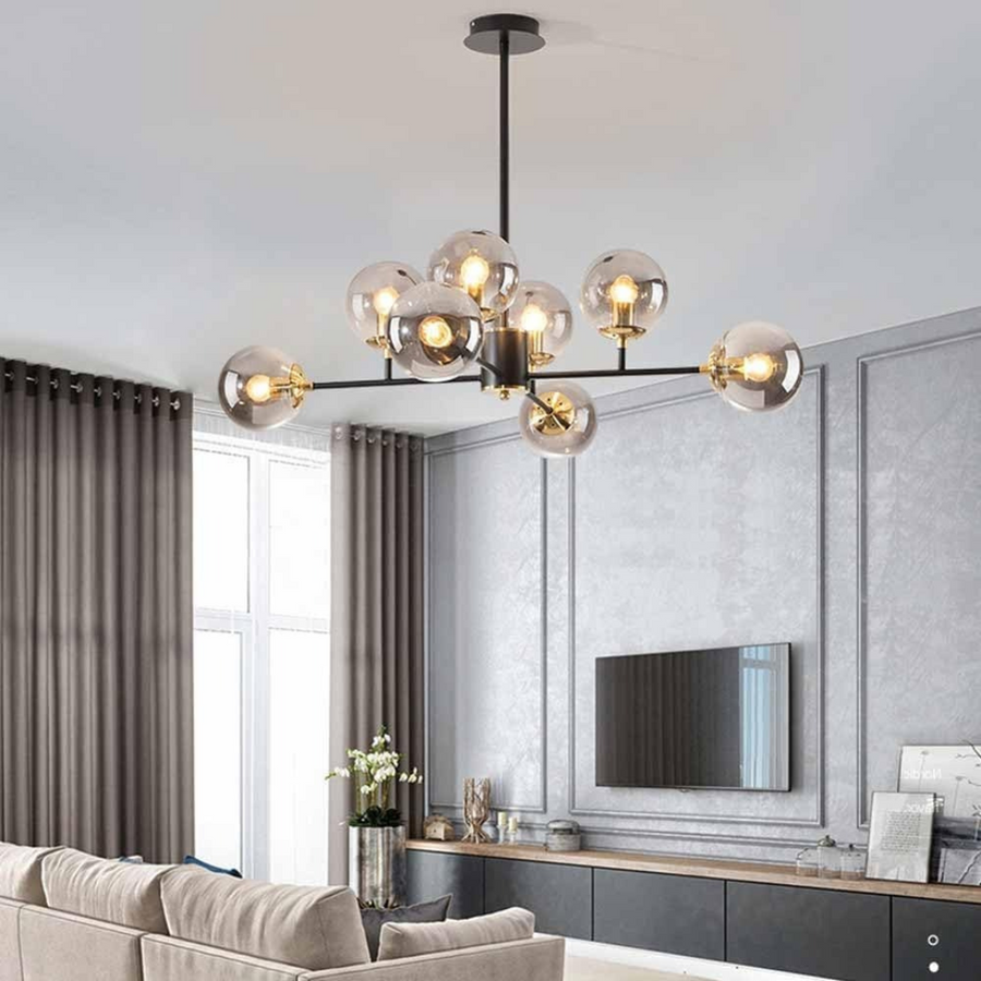 Jermija Chandelier с Abbajur, 8x E27, черно злато