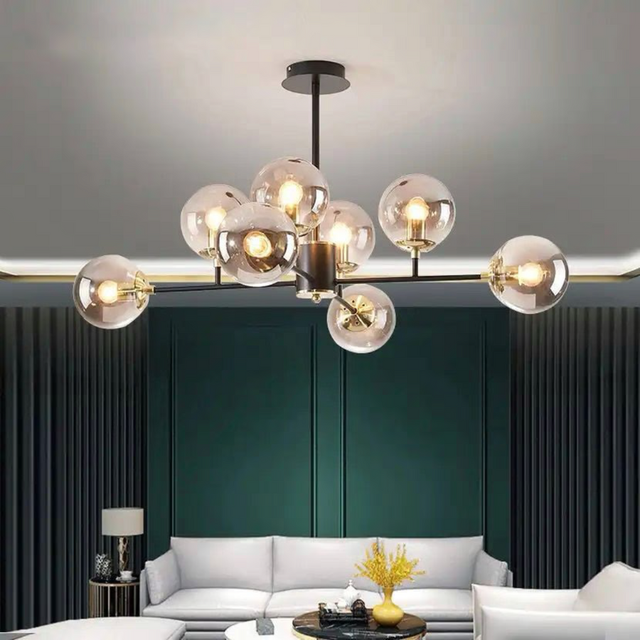 Jermija Chandelier с Abbajur, 8x E27, черно злато