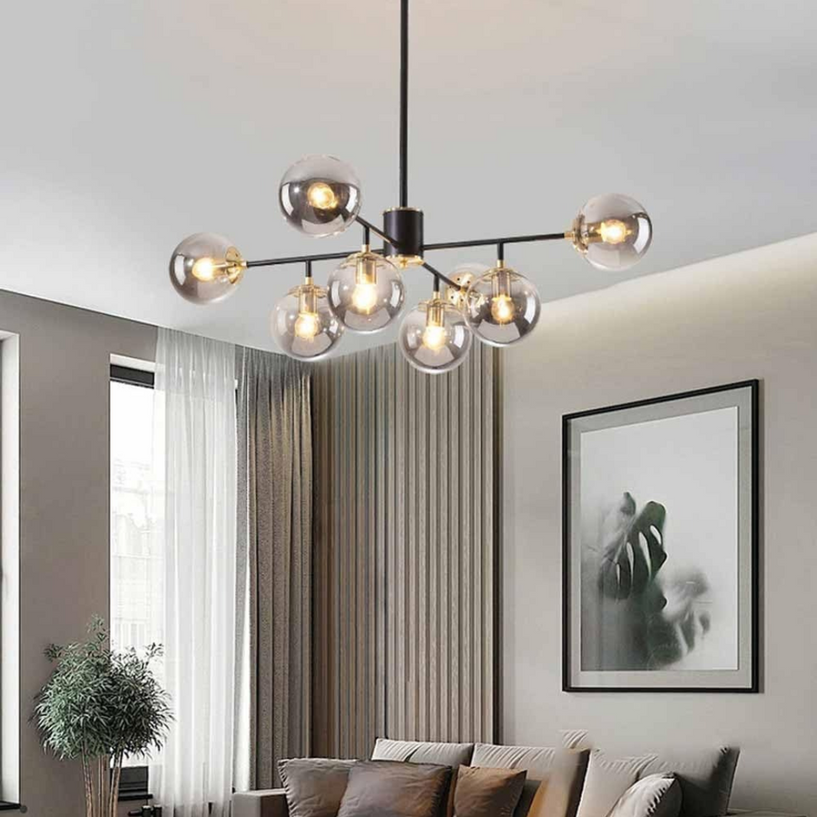 Jermija Chandelier с Abbajur, 8x E27, черно злато