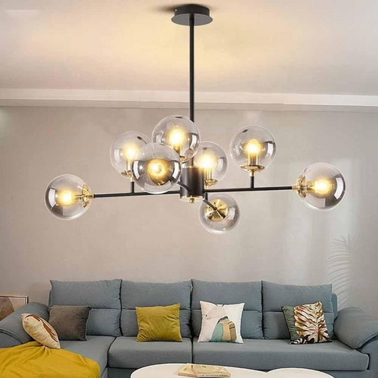 Jermija Chandelier с Abbajur, 8x E27, черно злато