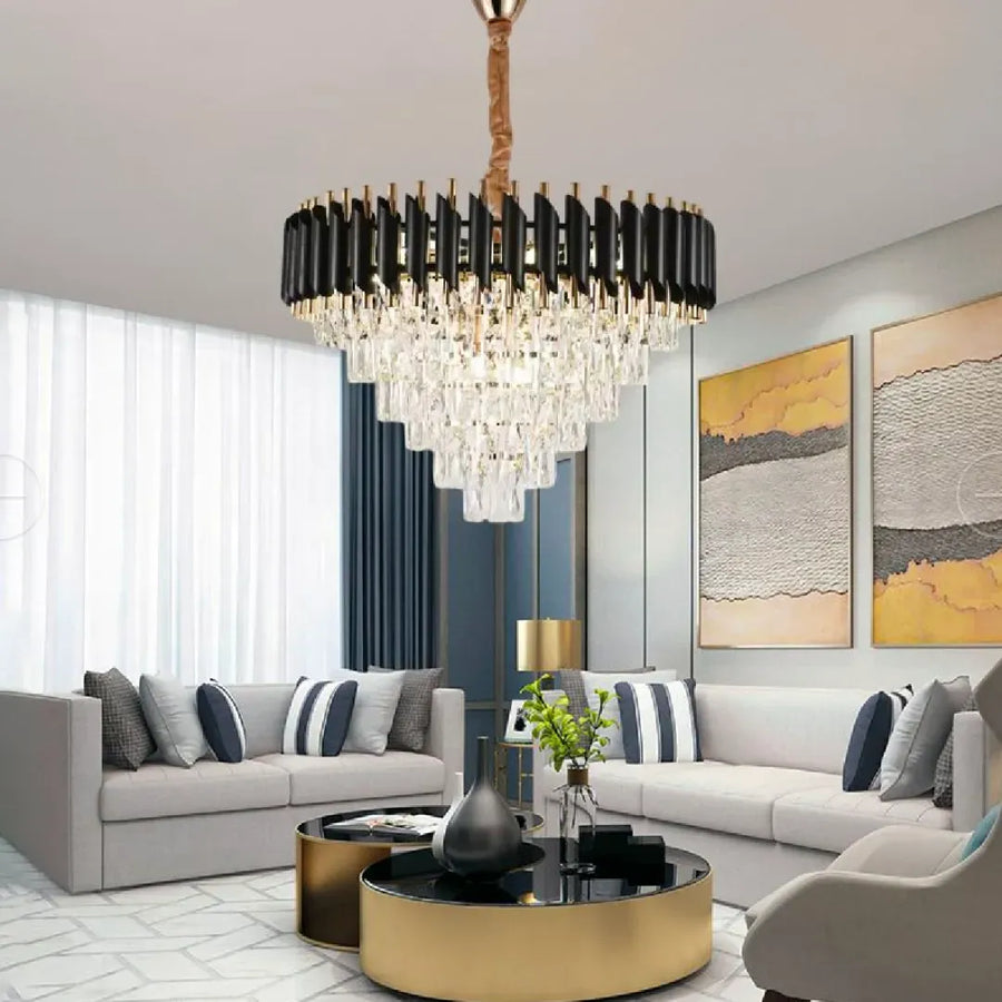 Crystal Chandleier Versailles Magno 8xe27, диаметър 60 см, лъскаво и черно злато, регулируема височина