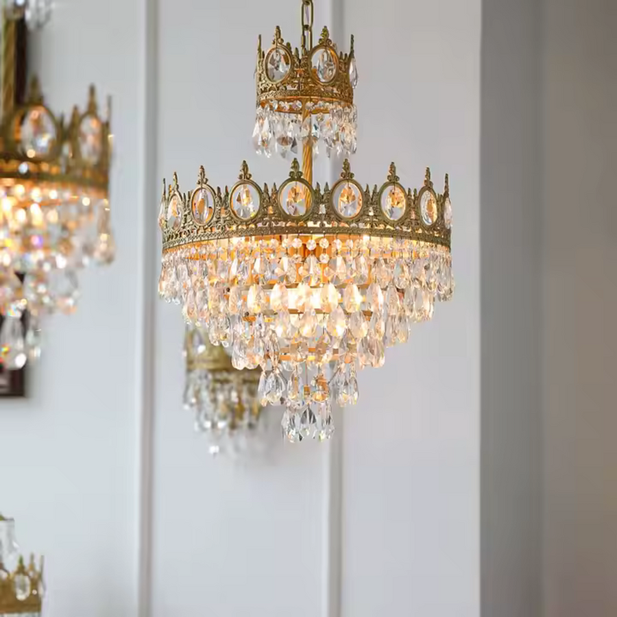 Кристален полилей Royal Petito, 6xe14, диаметър 45 cm, лъскаво злато, регулируема височина