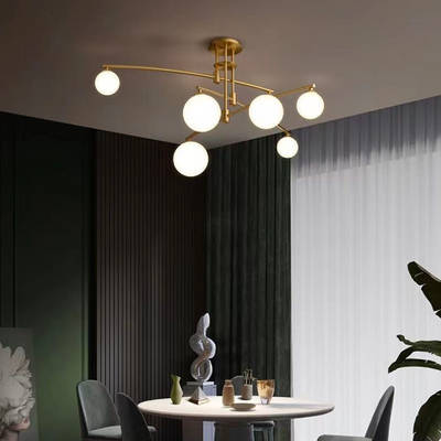 Полилей с кръгъл абажур, купол PENTHOUSE, 6x G9, злато, метал