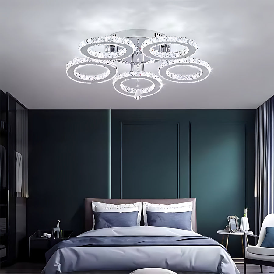 LED полилей с дистанционно управление и Crystal Alanubis 61W, 5 кръга, студена/гореща/неутрална светлина, недобросъвестен, лъскав хром