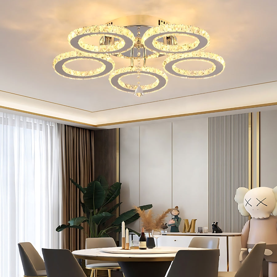 LED полилей с дистанционно управление и Crystal Alanubis 61W, 5 кръга, студена/гореща/неутрална светлина, недобросъвестен, лъскав хром