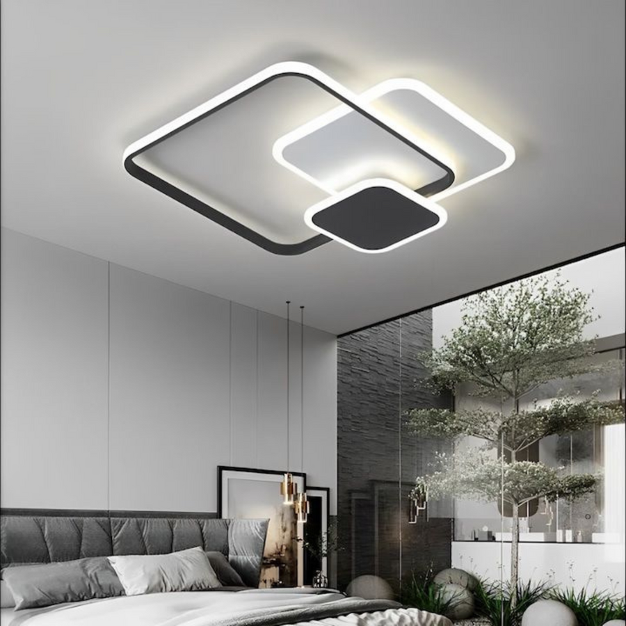 LED полилей с дистанционно управление Anemona 75W, 3 квадрата, студ/гореща/неутрална светлина, нестабилна, черна