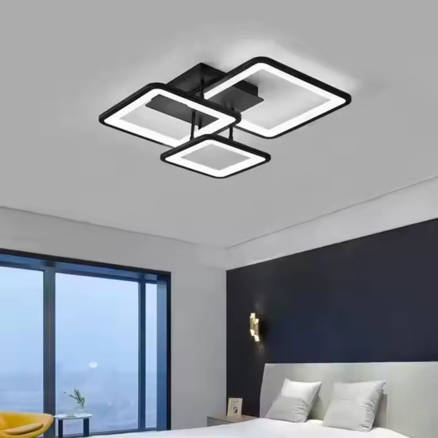 LED полилей със Zoe 64W дистанционно управление, 3 квадрата, студена/гореща/неутрална светлина, нестабилна, черна