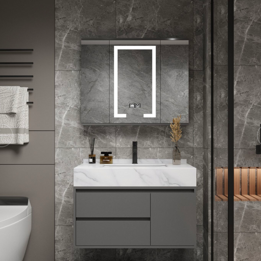 Комплект мебели за мебели за баня на Santorini, 80x50см, 2 парчета, сиво и бяло