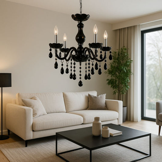 Alnwick Crystal Chandelier Eleganza, 5xe14, диаметър 48 cm, черен, регулируема височина