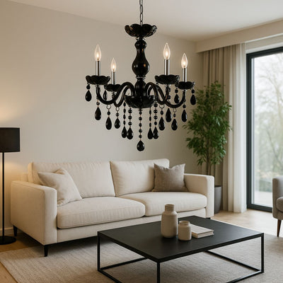 Alnwick Crystal Chandelier Eleganza, 5xe14, диаметър 48 cm, черен, регулируема височина