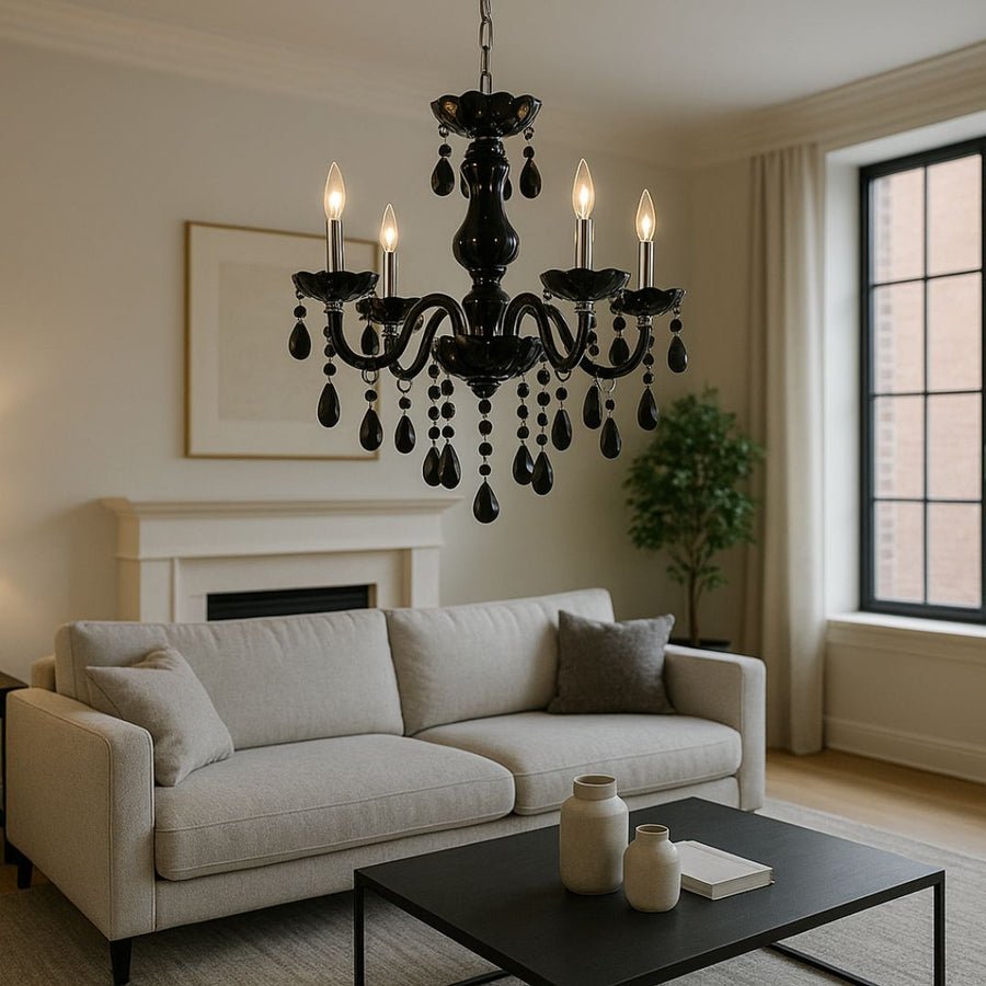 Alnwick Crystal Chandelier Eleganza, 5xe14, диаметър 48 cm, черен, регулируема височина