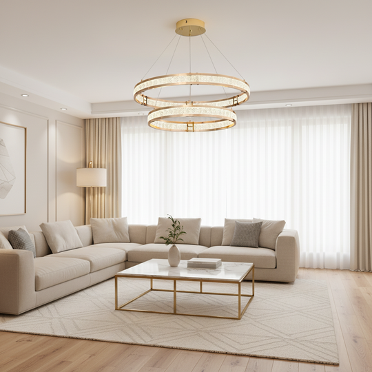 Кристален полилей, LINDERHOF Magno, 61 W, диаметър 60 см, студена/топла/неутрална светлина, злато, регулируема височина LED полилей с дистанционно управление Заглавие по подразбиране Alessandro Design
