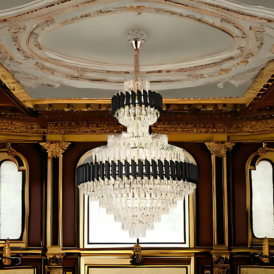 Crystal Chandelier Versailles Supremo Real E14, 80см х 110 см, лъскаво и черно злато, регулируема височина