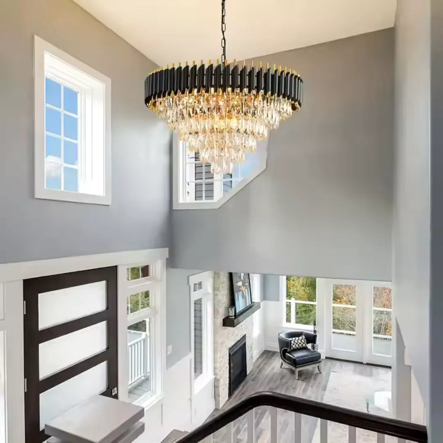 Crystal Chandleier Versailles Magno 8xe27, диаметър 60 см, лъскаво и черно злато, регулируема височина