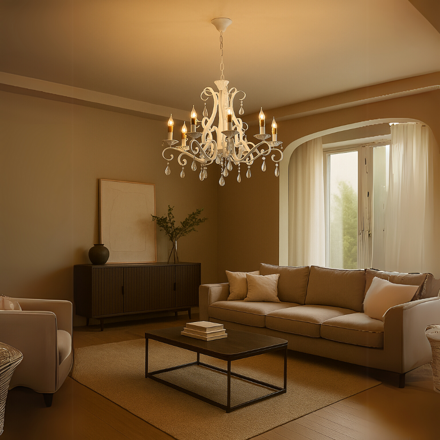 Candelabru Delli Santi 6xe14, диаметър 49cm, бяла, регулируема височина