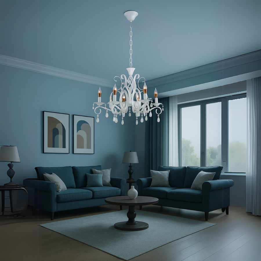 Candelabru Delli Santi 6xe14, диаметър 49cm, бяла, регулируема височина