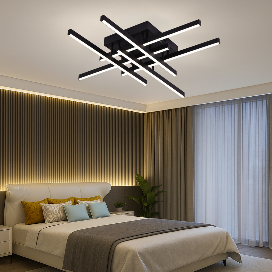 LED полилей с дистанционно управление LINEX, 63W, 6 елемента, линеен, студена/топла/неутрална светлина, димируем, черен