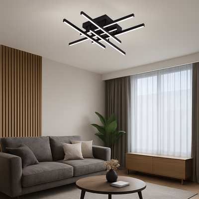 LED полилей с дистанционно управление LINEX, 63W, 6 елемента, линеен, студена/топла/неутрална светлина, димируем, черен