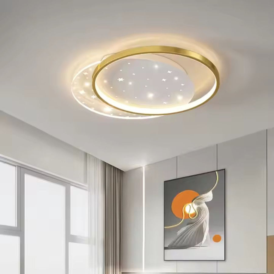 LED полилей с дистанционно управление LUNARO 38W, 2 кръга, Студена/Топла/Неутрална светлина, Димируем, Бяло злато