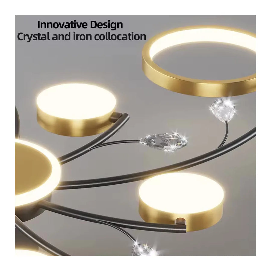 LED полилей KARINA с дистанционно управление, 65W, 8 елемента, топла/студена/неутрална светлина, димируем, златен