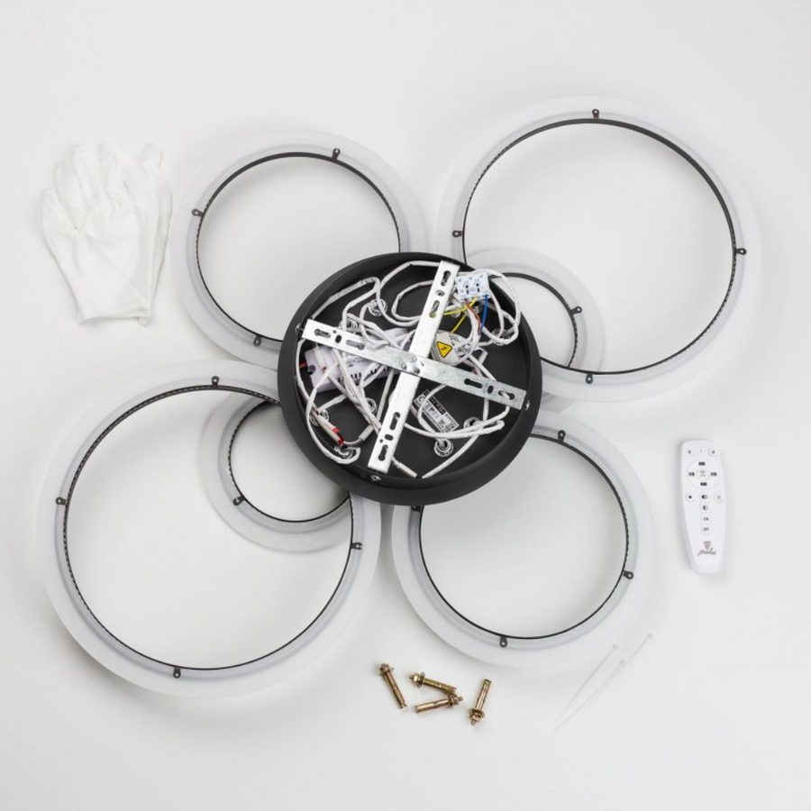 LED полилей с дистанционно управление на Betty 82W, 6 кръга, студена/гореща/неутрална светлина, нестабилна, черна