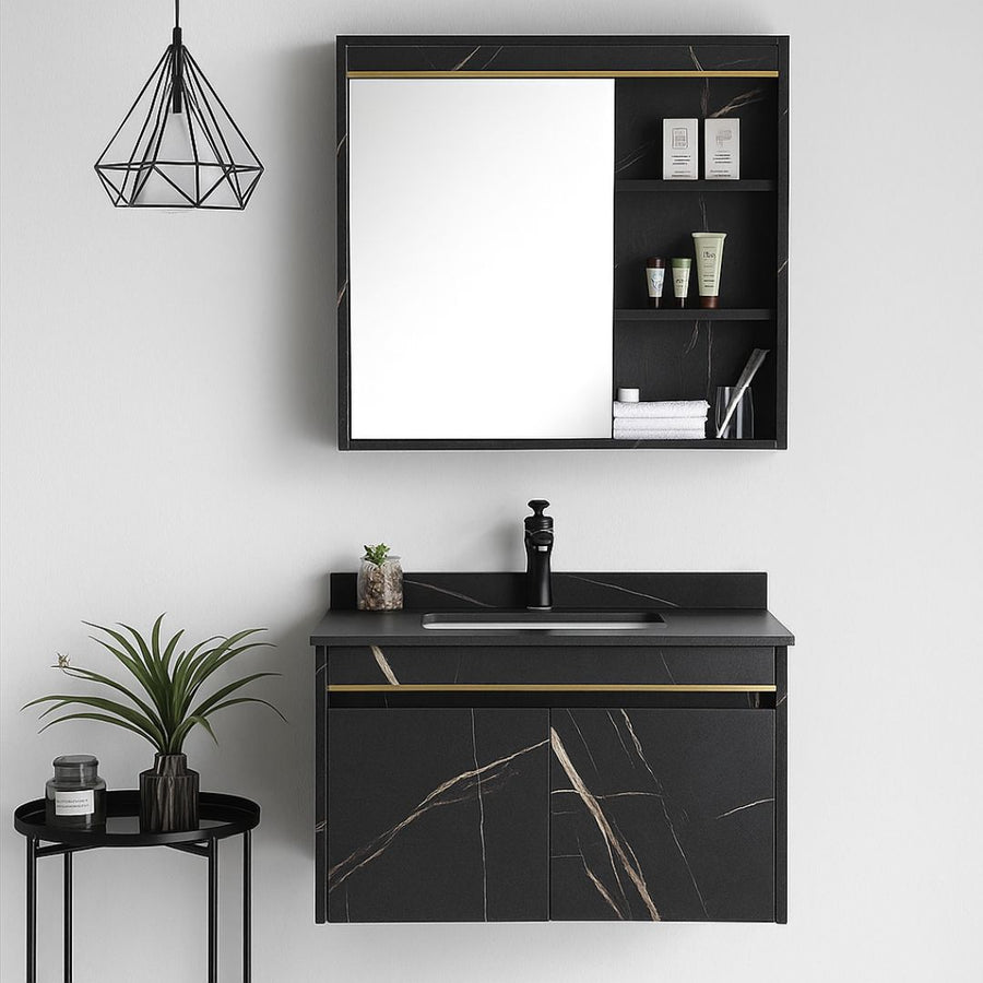 Комплект мебели за баня 60x50cm 2 черни парчета