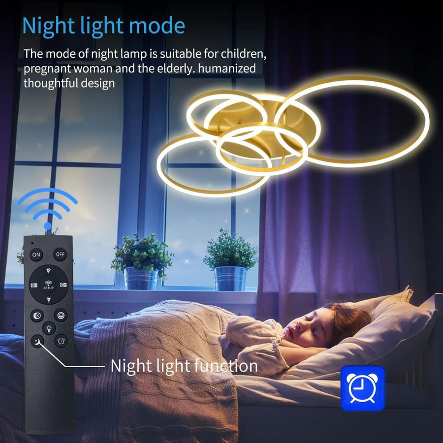 LED полилей с дистанционно управление DARIO, 4 кръга, 112W, топла/студена/неутрална светлина, димируем, златен