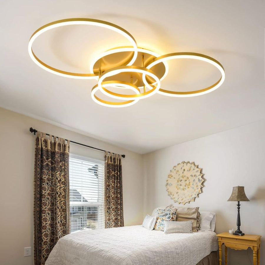 LED полилей с дистанционно управление DARIO, 4 кръга, 112W, топла/студена/неутрална светлина, димируем, златен