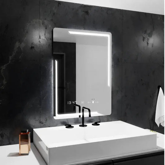 Правоъгълно светодиодно огледало, 60x80см, rayonnement motionglow marcello, система за обезобразяване, часовник и термометър, daimable