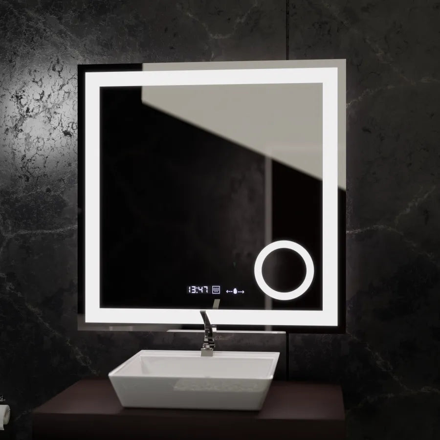 Правоъгълно светодиодно огледало, 80x80см, Souverain Motionglow Marcello, заместник -система, часовник и термометър, козметична лупа, подразбираща се