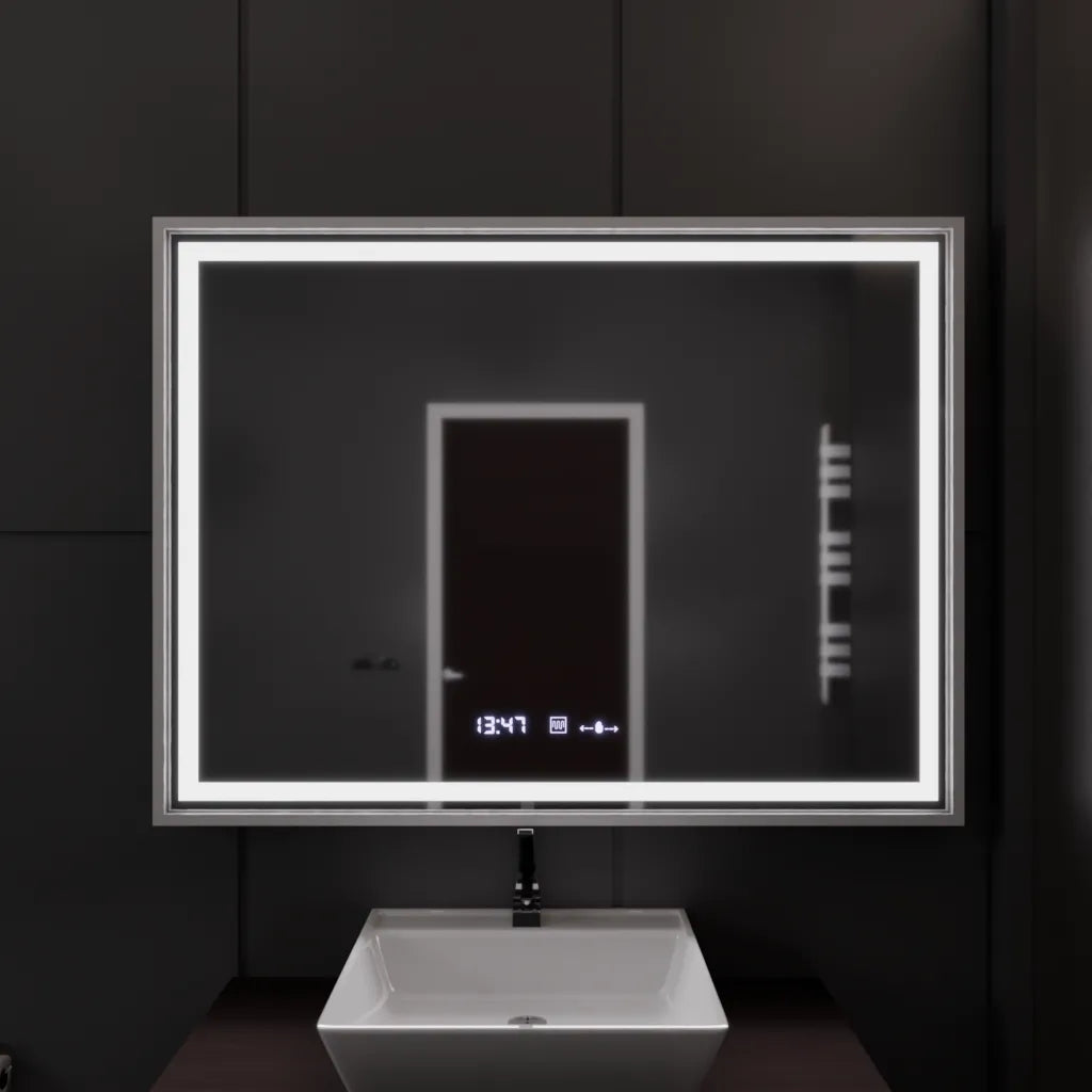 Огледално светодиодно правоъгълно 120x80cm Verite Imperial Silver Motion Glow Marcello Clock System & Dimable Thermometer
